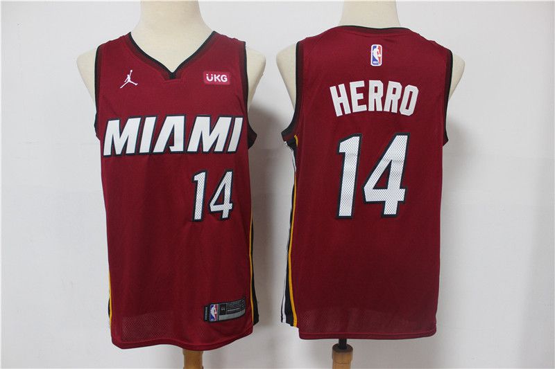 Men Miami Heat #14 Herro Red With Jordan logo Game 2021 NBA Jersey